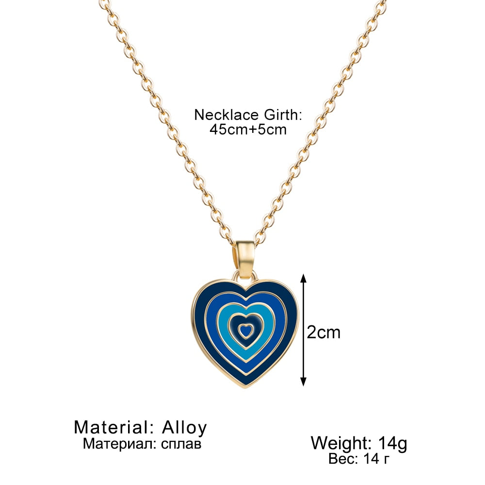KISSWIFE Vintage Colorful Multilayered Heart Necklace For Women Couples Lovers Fashion Gold Color Chain Necklaces Gifts Jewelry