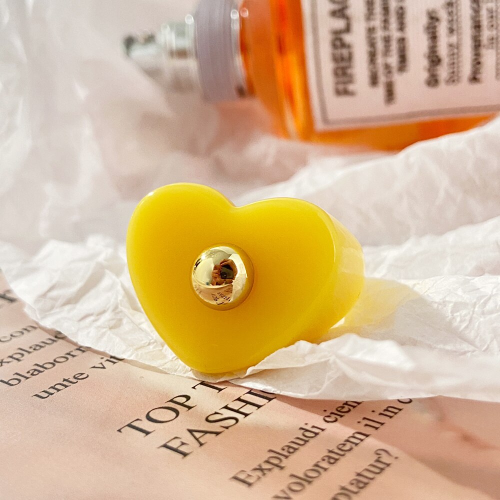 KISS WIFE Golden Heart Bears Beads Colorful Resin Acrylic Rings For Women Girls Friends Couple Rings 2021 Trend Fashion Jewelry