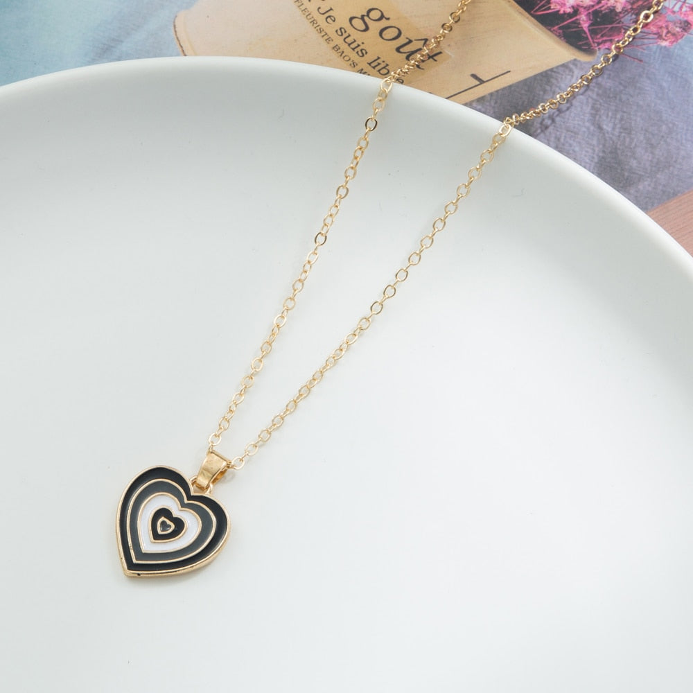 KISSWIFE Vintage Colorful Multilayered Heart Necklace For Women Couples Lovers Fashion Gold Color Chain Necklaces Gifts Jewelry