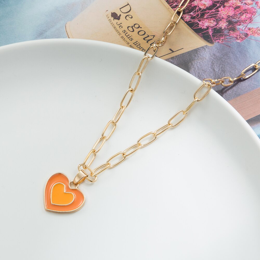 KISSWIFE Vintage Colorful Multilayered Heart Necklace For Women Couples Lovers Fashion Gold Color Chain Necklaces Gifts Jewelry