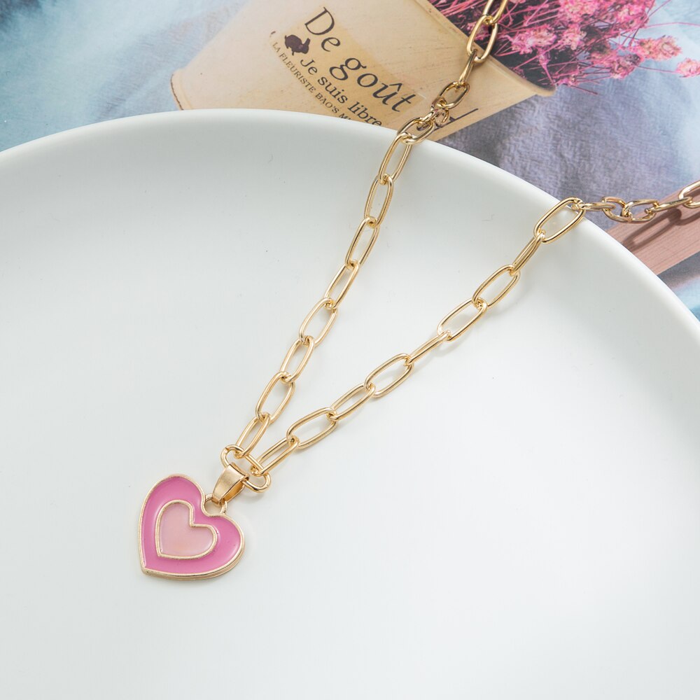 KISSWIFE Vintage Colorful Multilayered Heart Necklace For Women Couples Lovers Fashion Gold Color Chain Necklaces Gifts Jewelry
