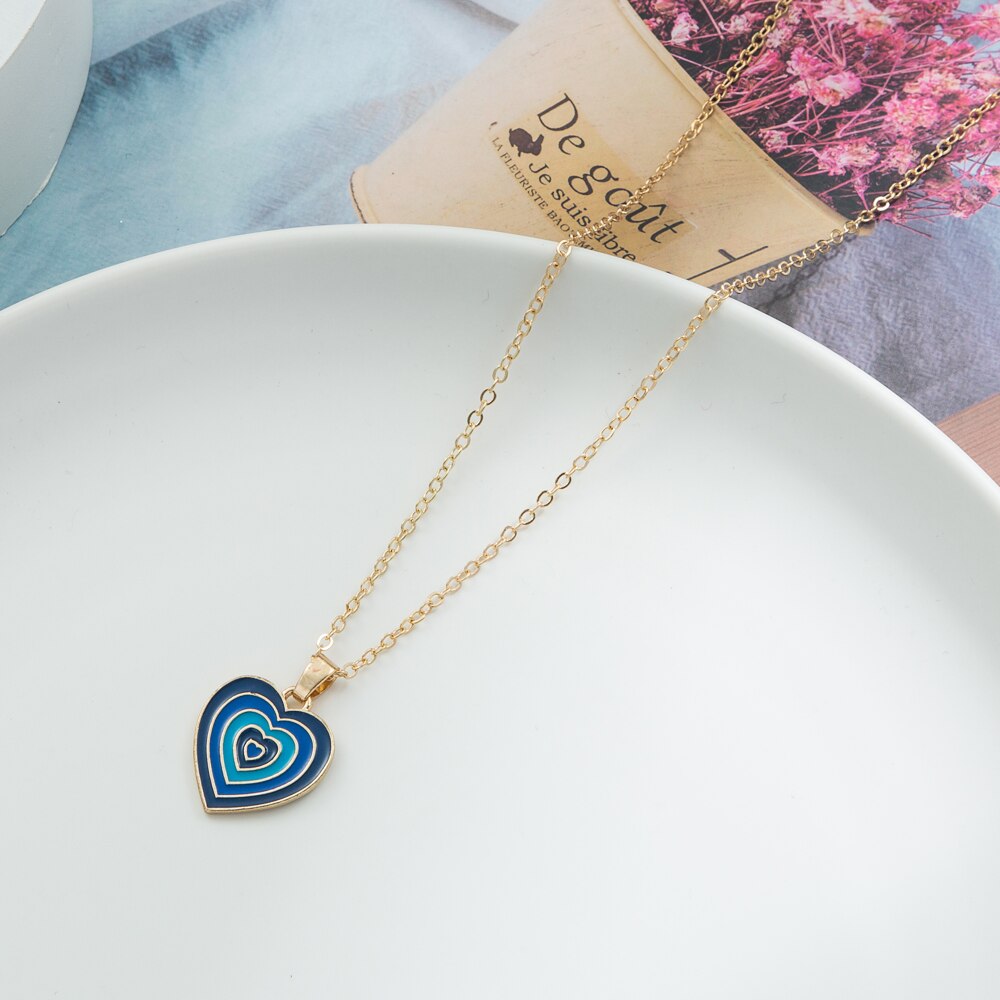KISSWIFE Vintage Colorful Multilayered Heart Necklace For Women Couples Lovers Fashion Gold Color Chain Necklaces Gifts Jewelry